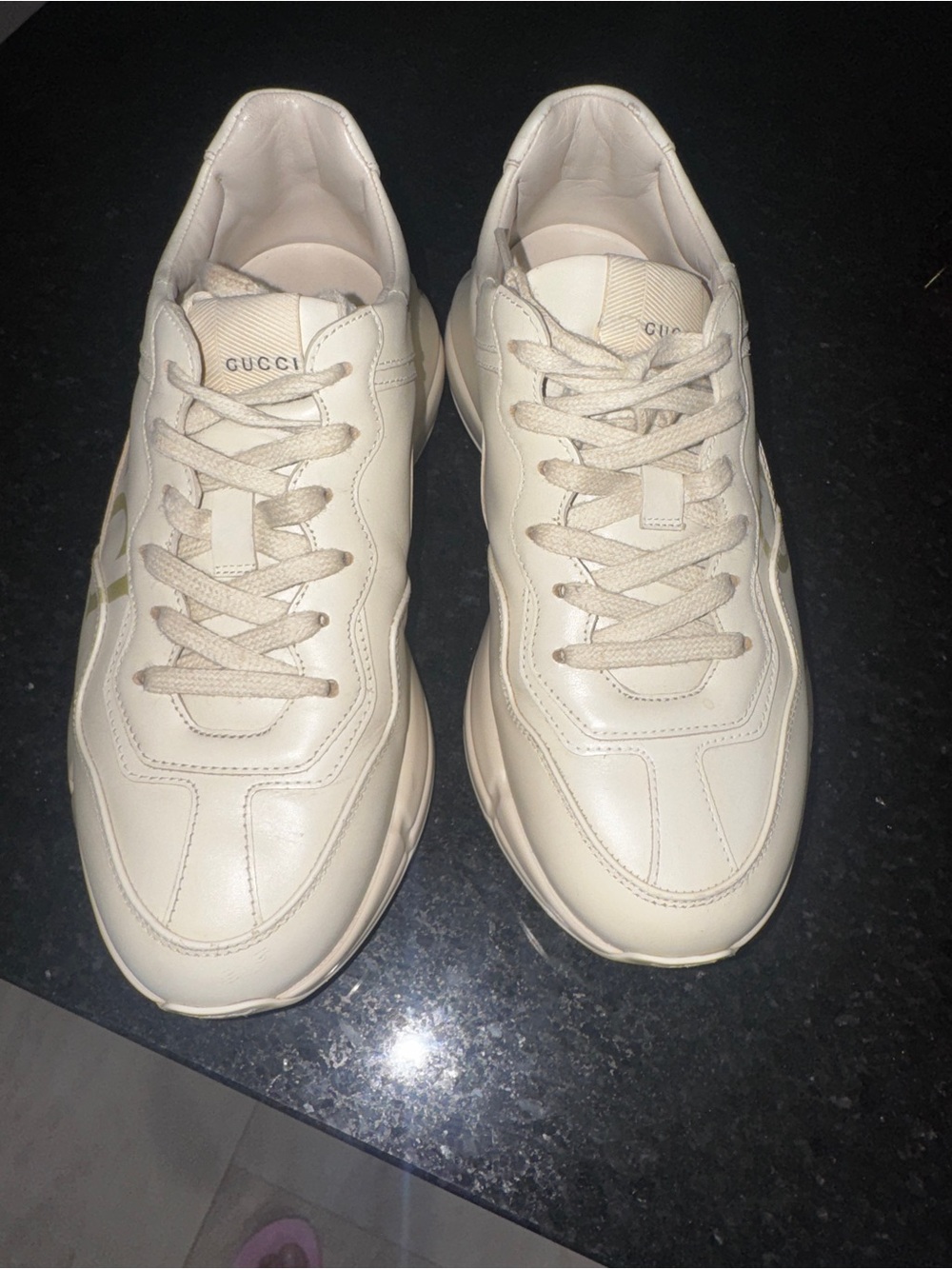 Gucci Men’s Off-White Leather Sneakers with Subtle Green Accent